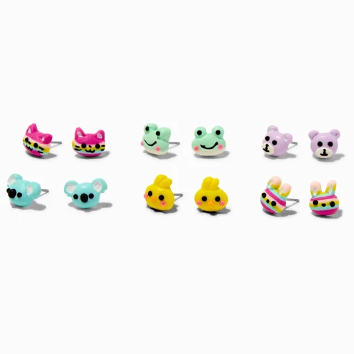 Adorable Animal Face Stud Earrings - 6 Pack