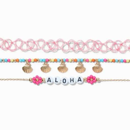 Aloha Beaded Choker Necklaces - 3 Pack