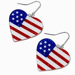 American Flag Heart Drop Earrings