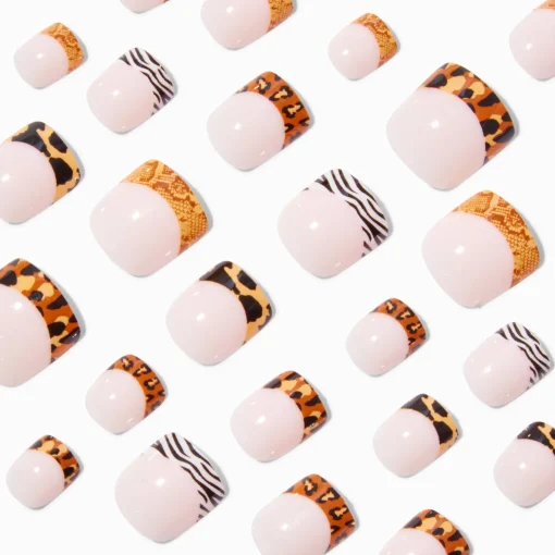 Animal Print French Tip Square Press On Vegan Faux Nail Set - 24 Pack