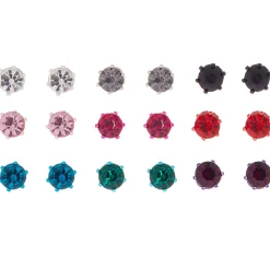 Anodized Crystal Stud Earrings - 9 Pack