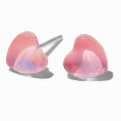Anodized Pink Heart Sterling Silver Post Stud Earrings