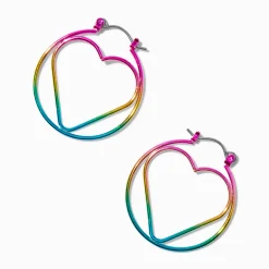 Anodized Rainbow Heart Hoop Earrings