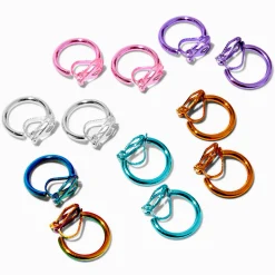 Anodized Rainbow 15mm Clip-On Hoop Earrings - 6 Pack