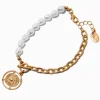 Antiqued Coin Mixed Pearl Chain Bracelet