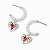 Antiqued Rose Heart Pearl Hoop Earrings