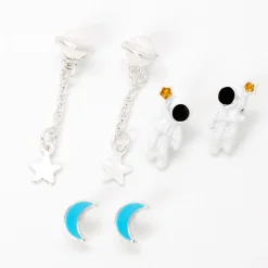 Astronaut Star Moon Stud & Drop Earrings - 3 Pack