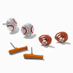 Baseball, Mitt, & Bat Stud Earrings - 3 Pack