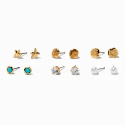 Beach Cubic Zirconia Stud Earrings - 6 Pack