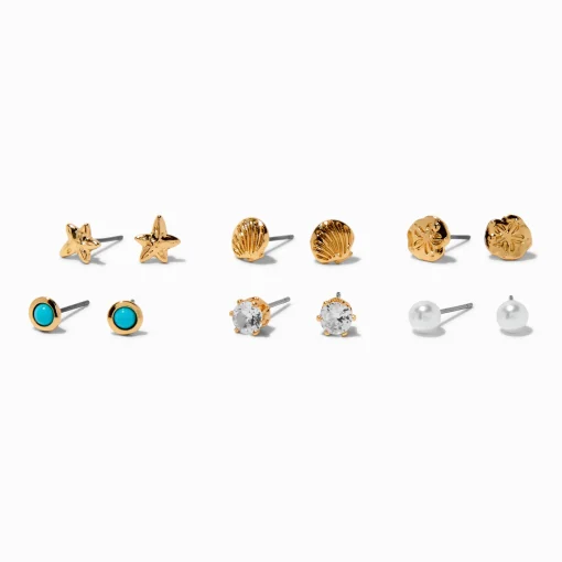 Beach Cubic Zirconia Stud Earrings - 6 Pack