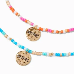 Best Friends Beaded Gold-tone Coin Pendant Necklaces - 2 Pack