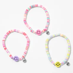 Best Friends Beaded Happy Face Charm Stretch Bracelets - 3 Pack