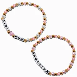 Best Friends Beaded "Girl Mom" & "Daughter" Stretch Bracelets - 2 Pack