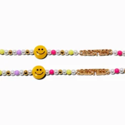 Best Friends Besties Happy Face Beaded Choker Necklaces - 2 Pack
