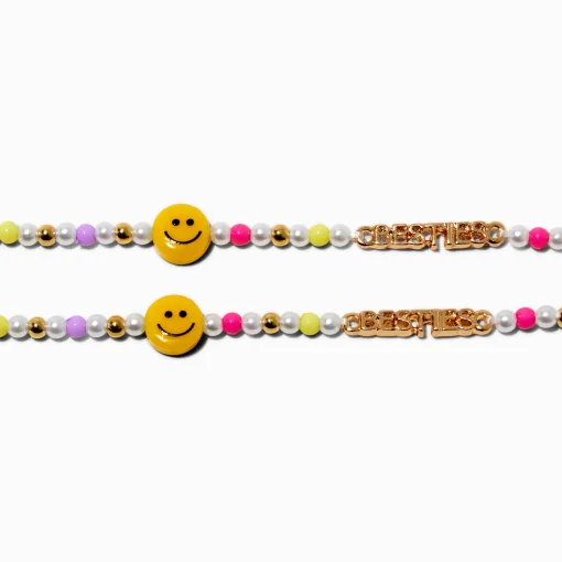 Best Friends Besties Happy Face Beaded Choker Necklaces - 2 Pack