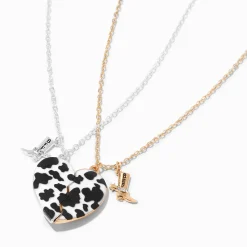 Best Friends BFF Boot Cow Print Split Heart Pendant Necklaces - 2 Pack