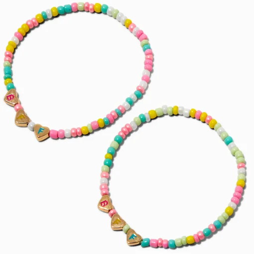 Best Friends BFF Hearts Pastel Beaded Stretch Bracelets - 2 Pack