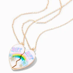Best Friends BFF Rainbow Split Heart Pendant Necklaces - 2 Pack