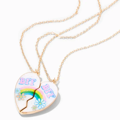 Best Friends BFF Rainbow Split Heart Pendant Necklaces - 2 Pack