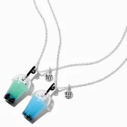 Best Friends Blue Kitty Bubble Tea Pendant Necklaces - 2 Pack