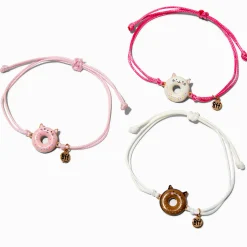 Best Friends Cat Donut Adjustable Bracelets - 3 Pack
