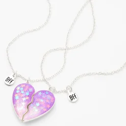 Best Friends Confetti Stars Split Heart Pendant Necklaces - 2 Pack