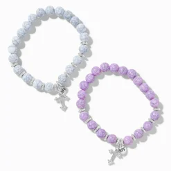 Best Friends Cross Marbled Beaded Stretch Bracelets - 2 Pack