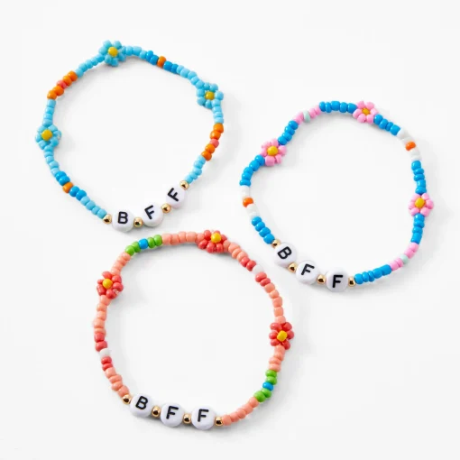 Best Friends Forever Beaded Flower Bracelets - 3 Pack