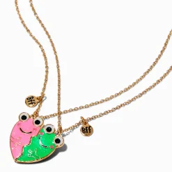 Best Friends Frog Glow in the Dark Split Heart Pendant Necklaces - 2 Pack