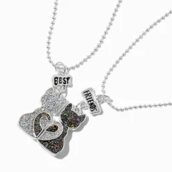 Best Friends Glitter Kitty Cat Pendant Necklaces - 2 Pack