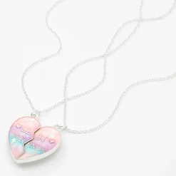 Best Friends Pastel Ombré Split Heart Pendant Necklaces - 2 Pack