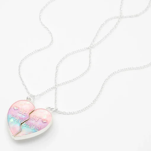 Best Friends Pastel Ombré Split Heart Pendant Necklaces - 2 Pack