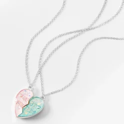 Best Friends Pink & Blue UV Color-Changing Split Heart Pendant Necklaces - 2 Pack