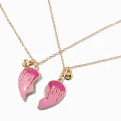 Best Friends Pink Molten Drip Split Heart Necklaces - 2 Pack