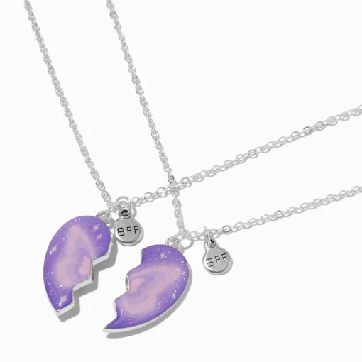 Best Friends Shadow Butterfly Split Heart Pendant Necklaces - 2 Pack