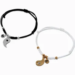 Best Friends Split Black & White Yin Yang Pendant Cord Necklaces - 2 Pack
