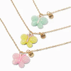 Best Friends Textured Puffy Butterfly Pendant Necklaces - 3 Pack