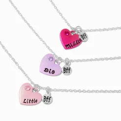 Best Friends Three Sisters Heart Pendant Necklace - 3 Pack