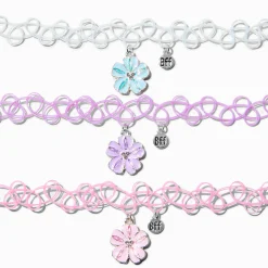 Best Friends Tropical Flowers Tattoo Choker Necklaces - 3 Pack