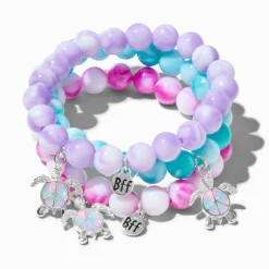 Best Friends Turtle Peace Sign Marble Beaded Stretch Bracelets - 3 Pack