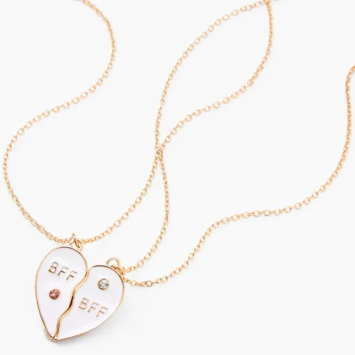 Best Friends White Split Heart Pendant Necklaces - 2 Pack