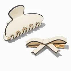 Black & Cream Bow Hair Claws - 2 Pack