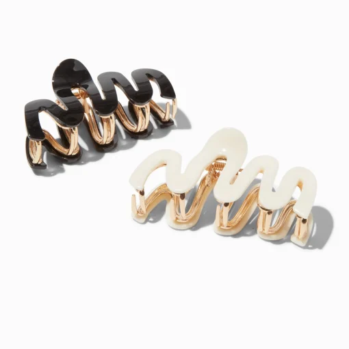 Black & Cream Squiggle Hair Claws - 2 Pack