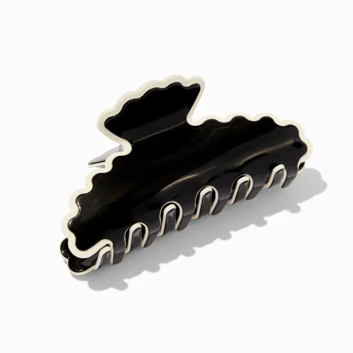 Black & Cream Trim Scalloped Hair Claw