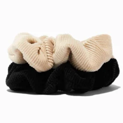 Black & Ivory Ribbed Hair Scrunchies - 2 Pack