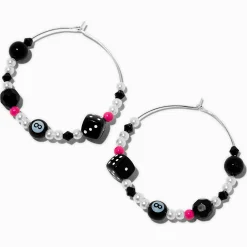 Black & Pink Pearl Mixed Beaded Hoop Earrings