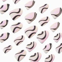 Black & Purple Swirl Almond Vegan Faux Nail Set - 24 Pack