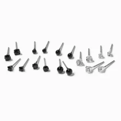 Black & Silver Assorted Stud Earrings - 9 Pack