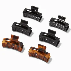 Black & Tortoiseshell Rectangle Hair Claw - 6 Pack