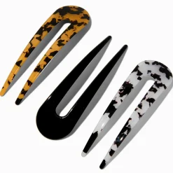 Black & Tortoiseshell U-Shaped Hair Pins - 3 Pack
